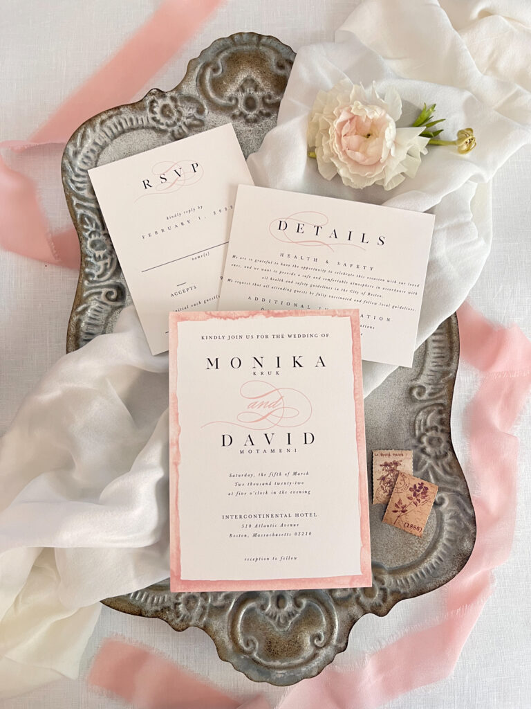 minted wedding invitation suite blush pink and white