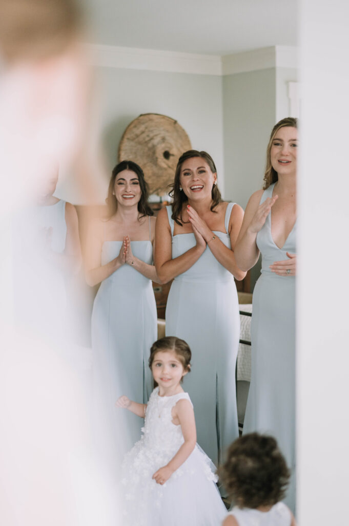 Brides First Look with Bridesmaids at Cliff House Maine 