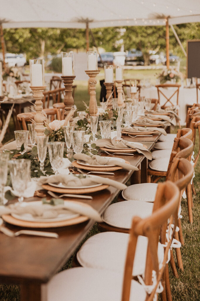 rustic boho chic tablescape crossback chairs upgraded rentals
