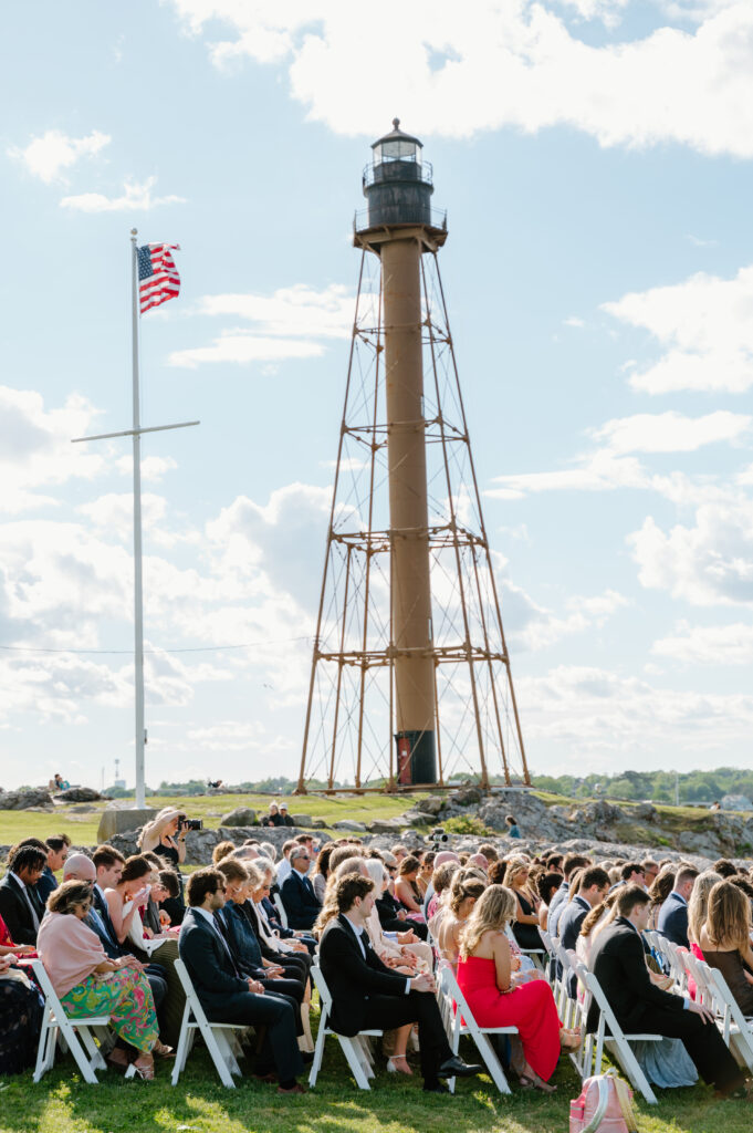 wedding ceremony, wedding guests, chandler hovey park, Marblehead lighthouse