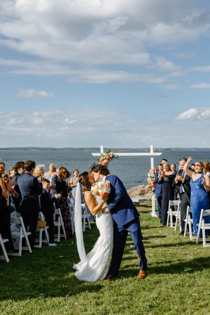 bride and groom, water font wedding ceremony