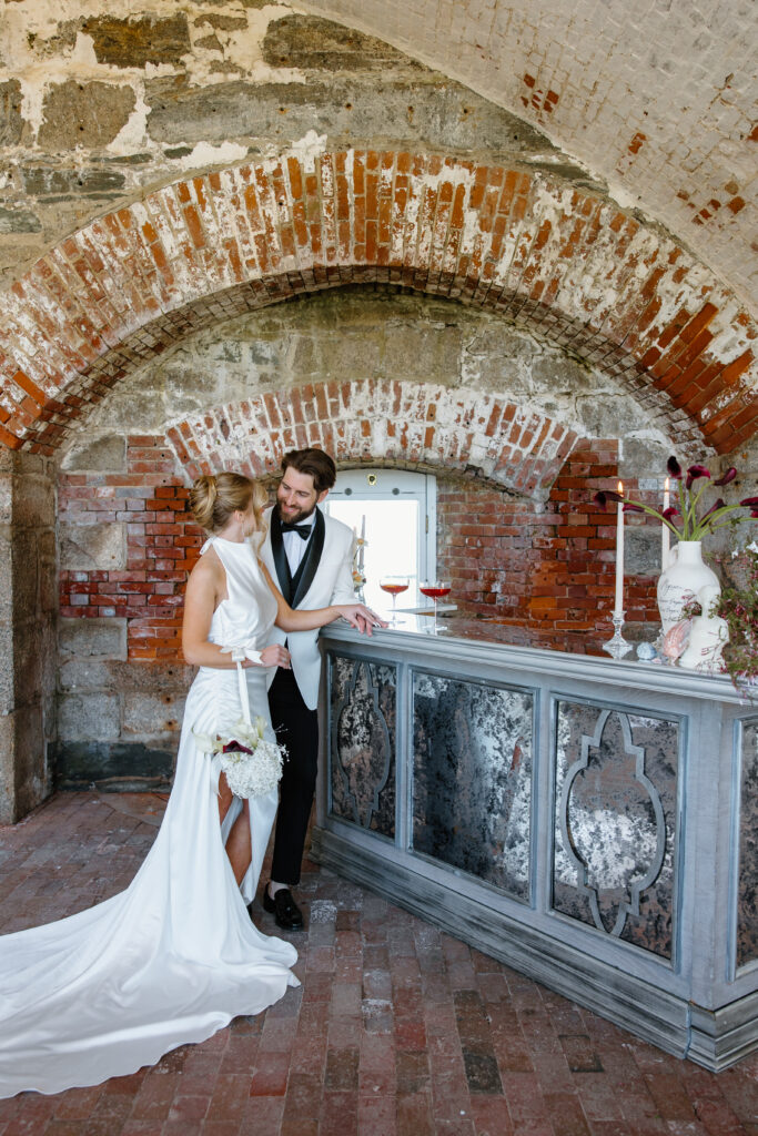 wedding bar signature cocktails reception dress fort adams newport rhode island 