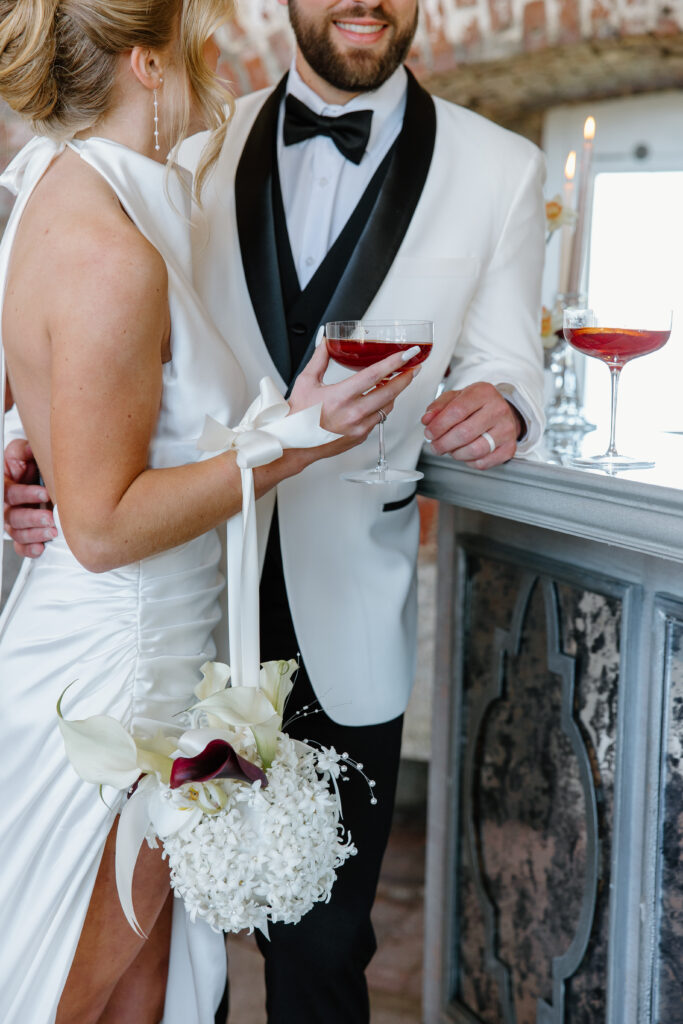 wedding bar signature cocktails reception dress fort adams newport rhode island 